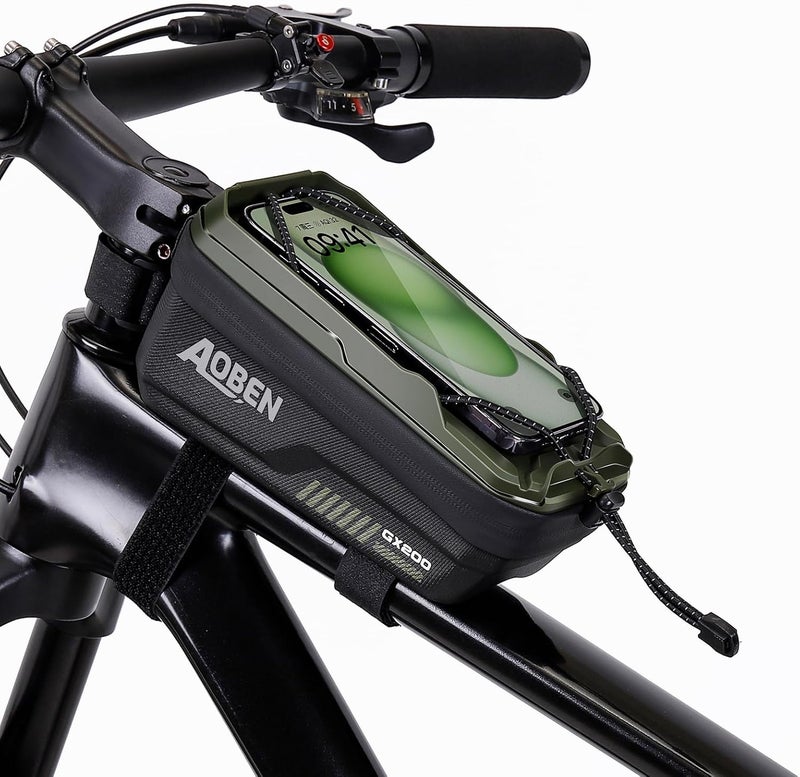 AOBEN Bike Bicycle Phone Front Frame Bag for Mountain Bike Road Bike, EVA Hard Casing Bike Phone Holder Bike Phone Mount for MTB, Bike Bicycle Accessories for Cell Phone Under 6.8 Inches (Army Green) - Image 1